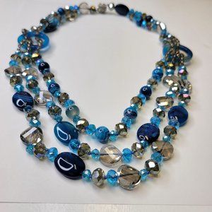 Blue Beaded Necklace Multistrand Blue And Grey Be… - image 1